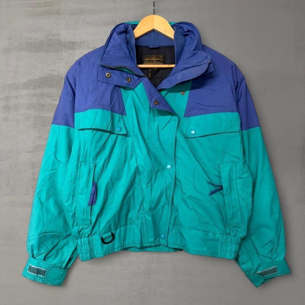 Eddie Bauer‎ Goose Down Jacket Teal Purple Colorblock Vintage Puffer Large